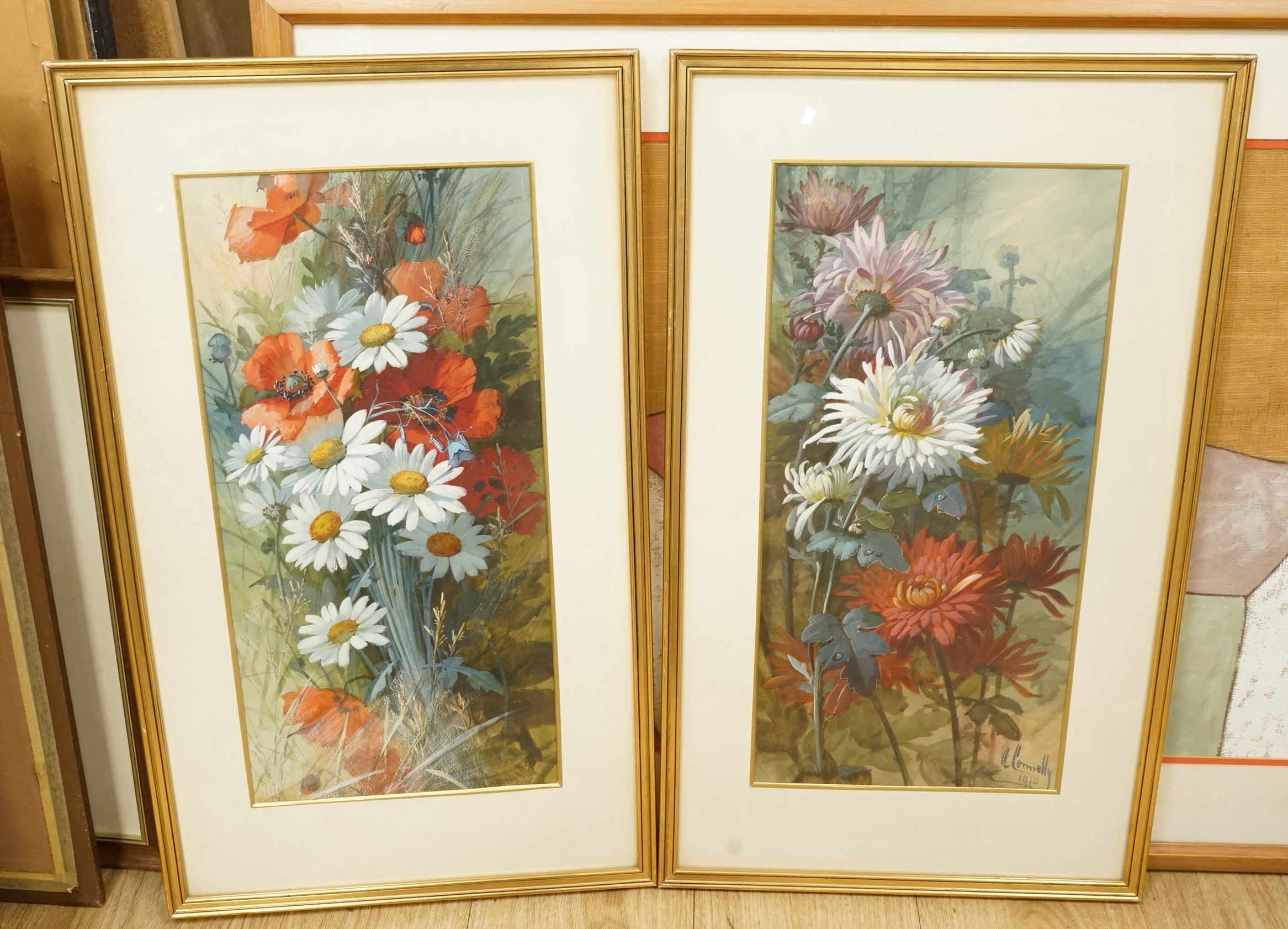 A. Connelly, Studies of flowers, each signed and dated 1910, pair of watercolours, 48 x 23cm